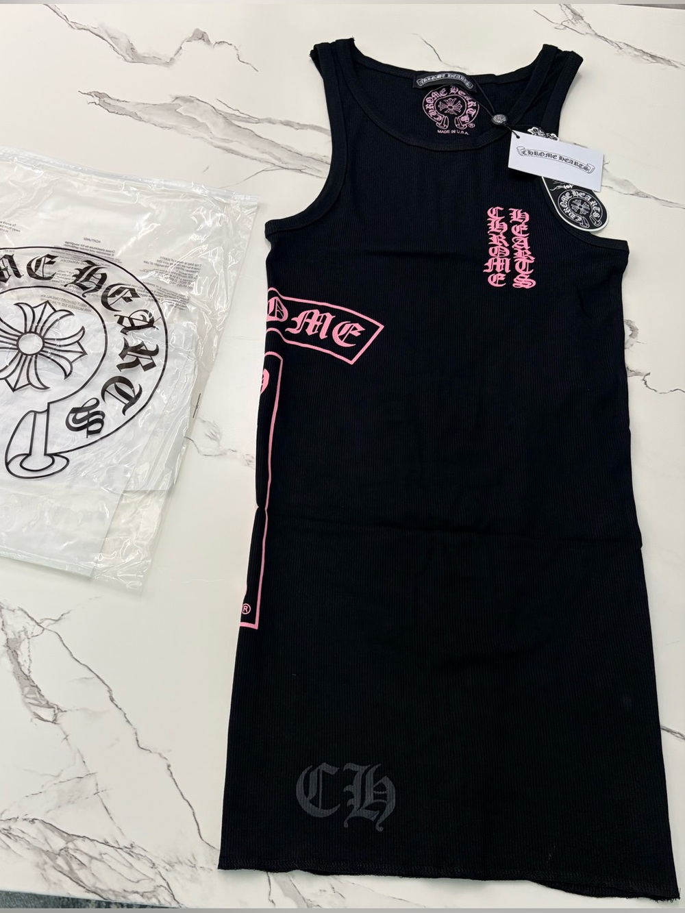Chrome Hearts Black Tank/Dress with Pink Gothic Logo